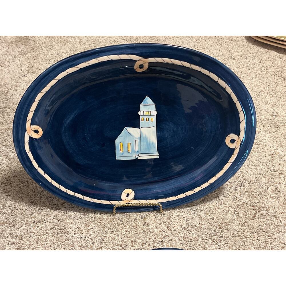 Lighthouse Nautical Oval Platter Brushes Handpainted KIC - Picture 3 of 5